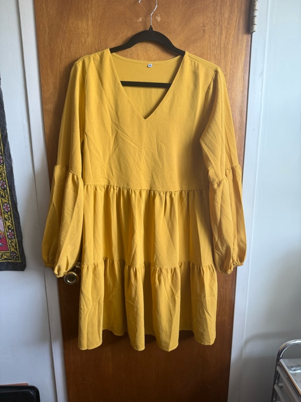 Mustard Yellow Tiered V-Neck Long Sleeve Dress